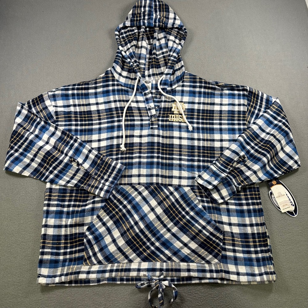 Concepts Sport Notre Dame Fighting Irish Plaid Hoodie Blue Gold Ladies Large NWT